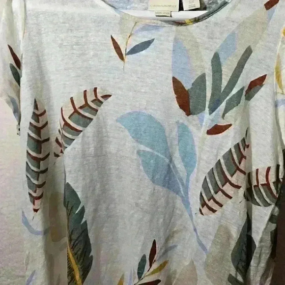 Cynthia Rowley Linen Top Womens 1X Boho Flowy Fall Floral Leaves Lagenlook - Picture 3 of 16